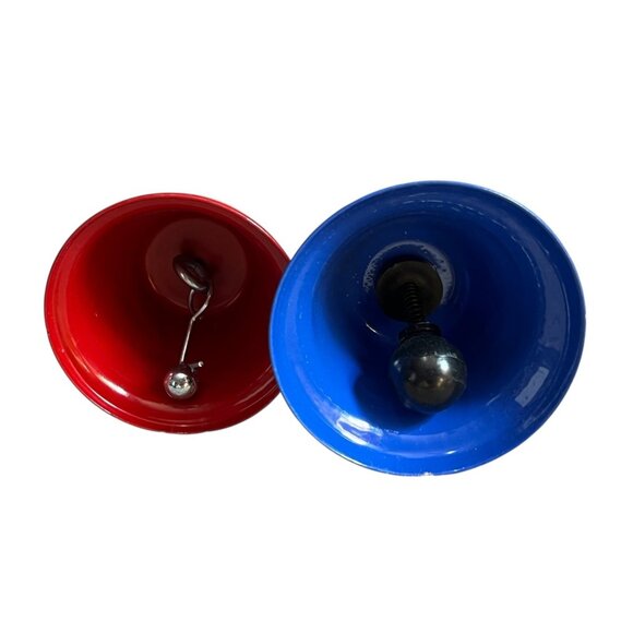 Set Of 2 Handheld Bells "Ring For Love" & "Ring For Coffee" Red & Blue Metal Wit - Picture 3 of 6
